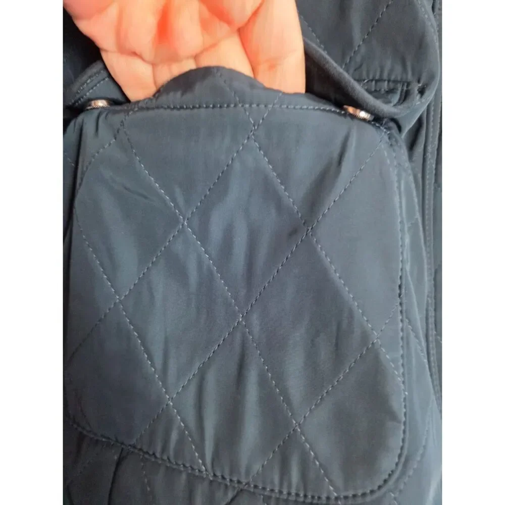 Talbots Blue Green Quilted Multi Pocket Full Zipper Snap Button Jacket size XL